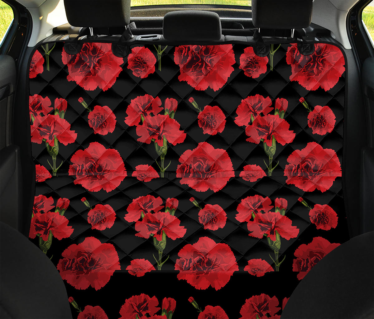 Red And Black Carnation Pattern Print Pet Car Back Seat Cover