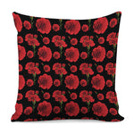 Red And Black Carnation Pattern Print Pillow Cover