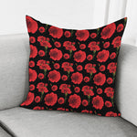 Red And Black Carnation Pattern Print Pillow Cover