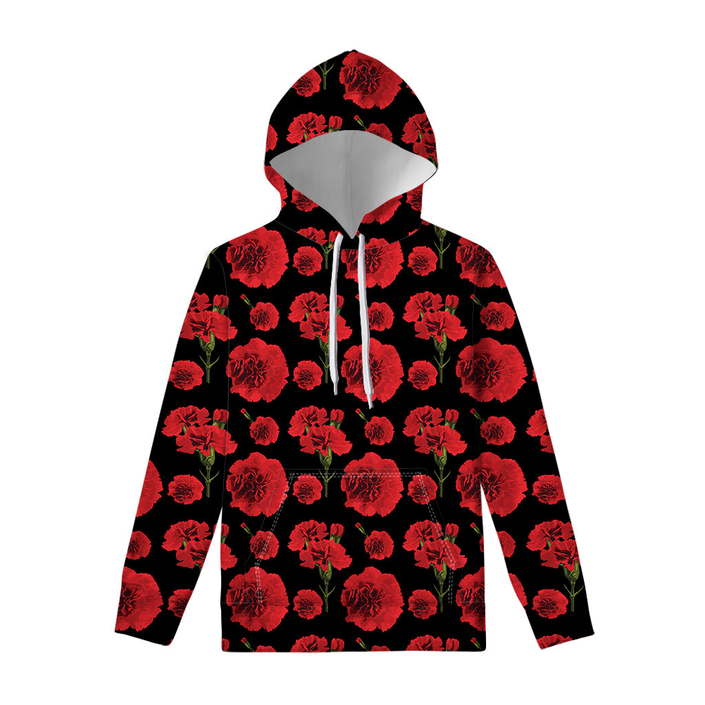 Red And Black Carnation Pattern Print Pullover Hoodie