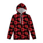 Red And Black Carnation Pattern Print Pullover Hoodie