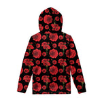 Red And Black Carnation Pattern Print Pullover Hoodie