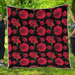 Red And Black Carnation Pattern Print Quilt