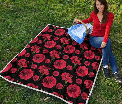 Red And Black Carnation Pattern Print Quilt