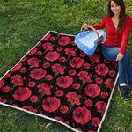 Red And Black Carnation Pattern Print Quilt
