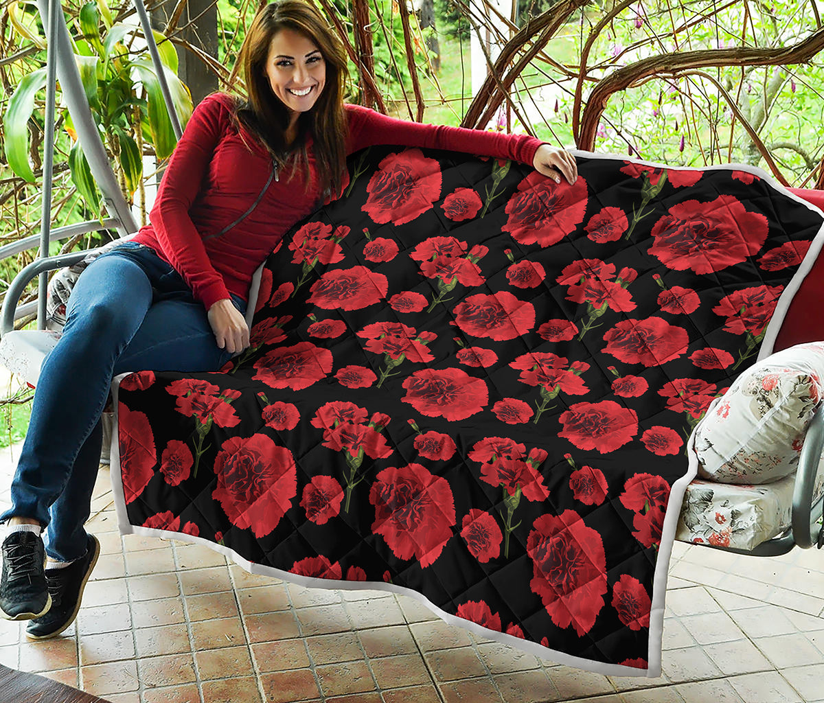 Red And Black Carnation Pattern Print Quilt