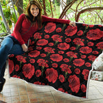 Red And Black Carnation Pattern Print Quilt