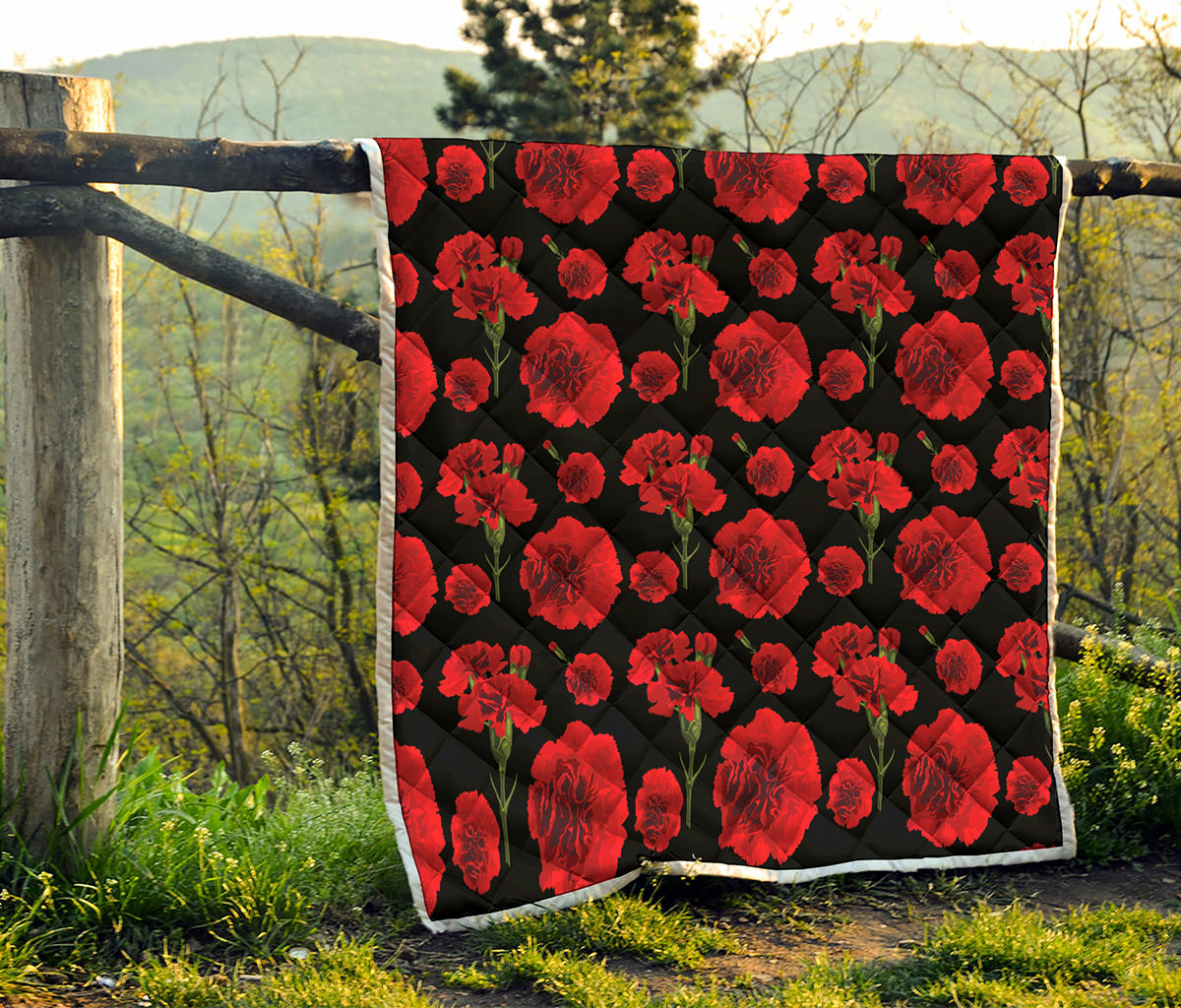 Red And Black Carnation Pattern Print Quilt