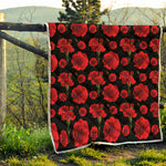 Red And Black Carnation Pattern Print Quilt