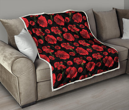 Red And Black Carnation Pattern Print Quilt