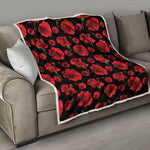 Red And Black Carnation Pattern Print Quilt