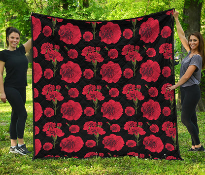 Red And Black Carnation Pattern Print Quilt