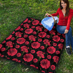 Red And Black Carnation Pattern Print Quilt
