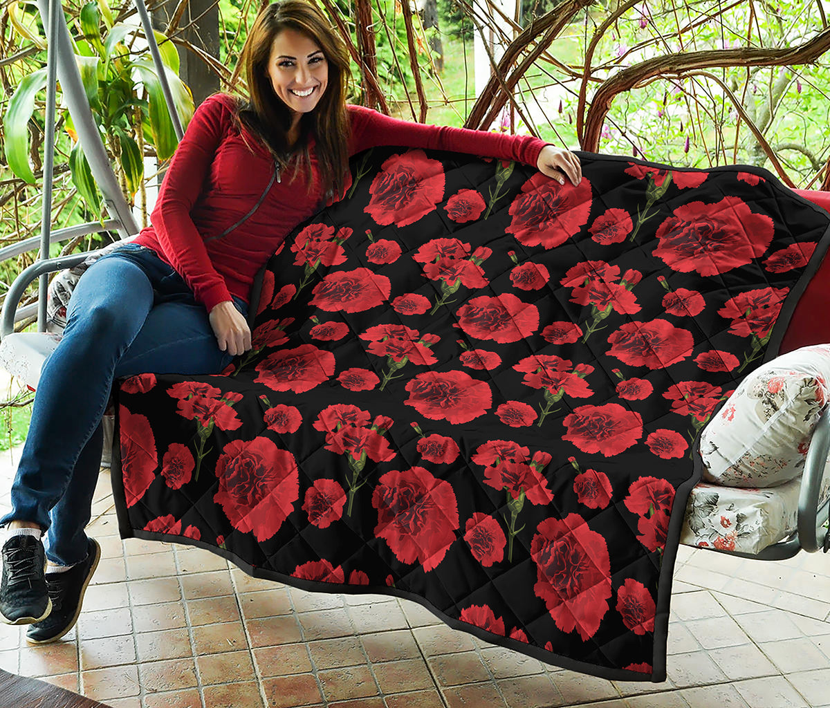 Red And Black Carnation Pattern Print Quilt