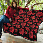 Red And Black Carnation Pattern Print Quilt