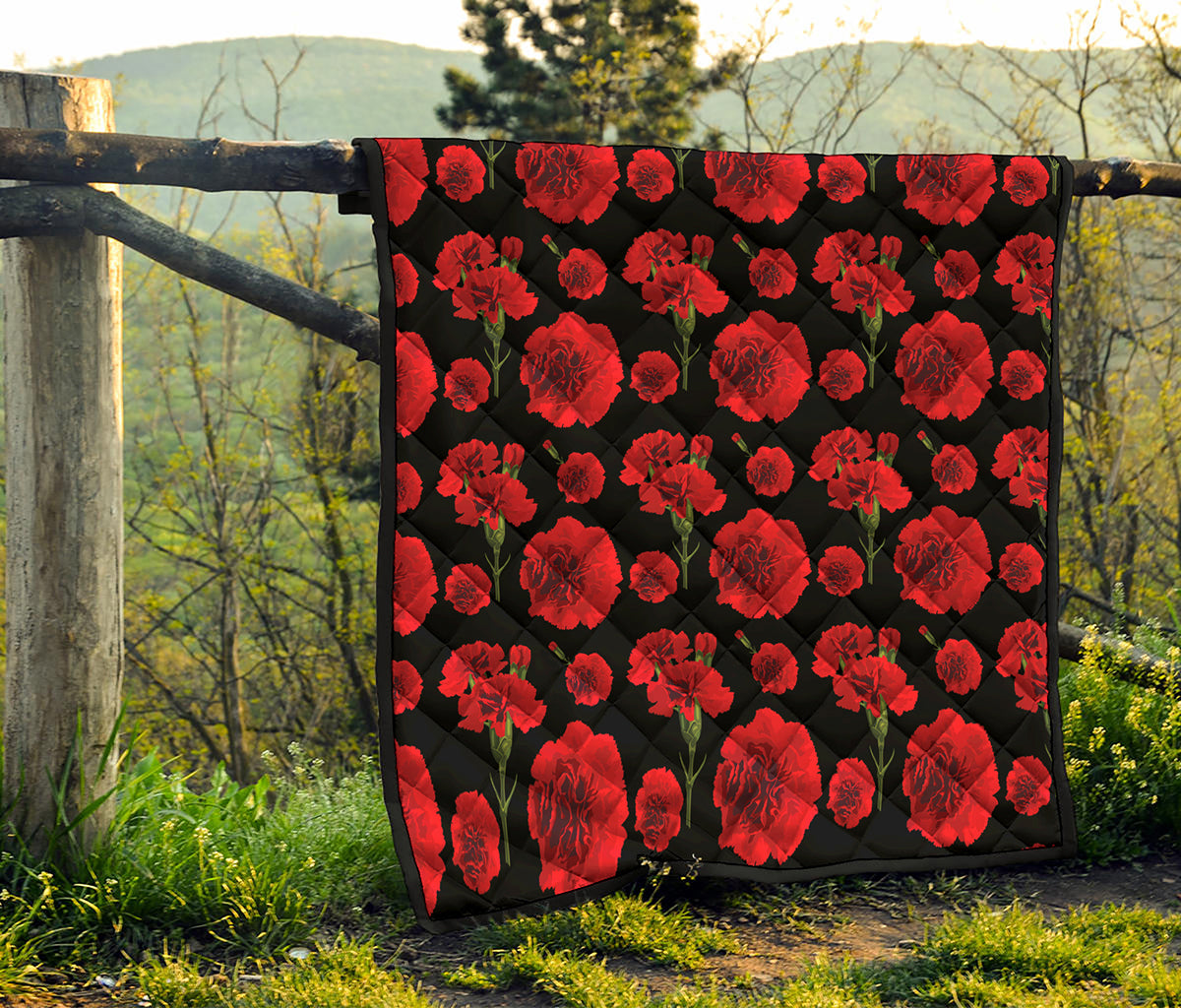Red And Black Carnation Pattern Print Quilt