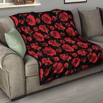 Red And Black Carnation Pattern Print Quilt