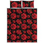 Red And Black Carnation Pattern Print Quilt Bed Set