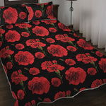 Red And Black Carnation Pattern Print Quilt Bed Set