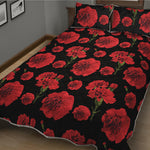 Red And Black Carnation Pattern Print Quilt Bed Set