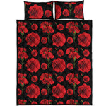 Red And Black Carnation Pattern Print Quilt Bed Set