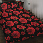 Red And Black Carnation Pattern Print Quilt Bed Set
