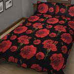 Red And Black Carnation Pattern Print Quilt Bed Set