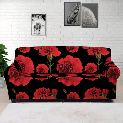 Red And Black Carnation Pattern Print Sofa Cover