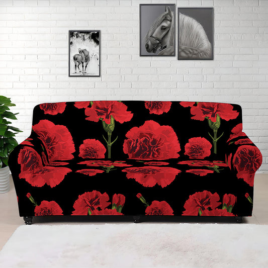 Red And Black Carnation Pattern Print Sofa Cover