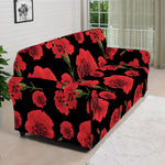 Red And Black Carnation Pattern Print Sofa Cover