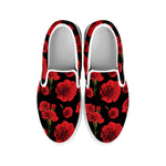 Red And Black Carnation Pattern Print White Slip On Shoes