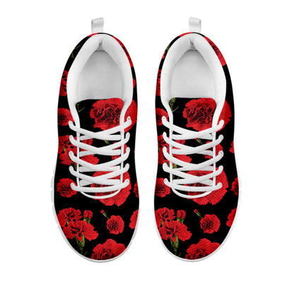 Red And Black Carnation Pattern Print White Sneakers