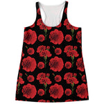 Red And Black Carnation Pattern Print Women's Racerback Tank Top