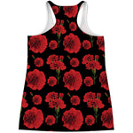Red And Black Carnation Pattern Print Women's Racerback Tank Top