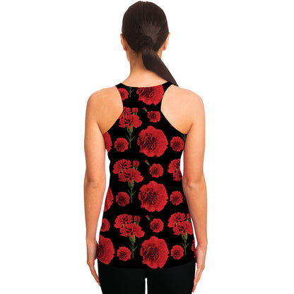Red And Black Carnation Pattern Print Women's Racerback Tank Top