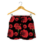 Red And Black Carnation Pattern Print Women's Shorts