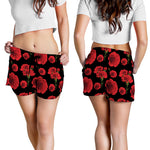Red And Black Carnation Pattern Print Women's Shorts
