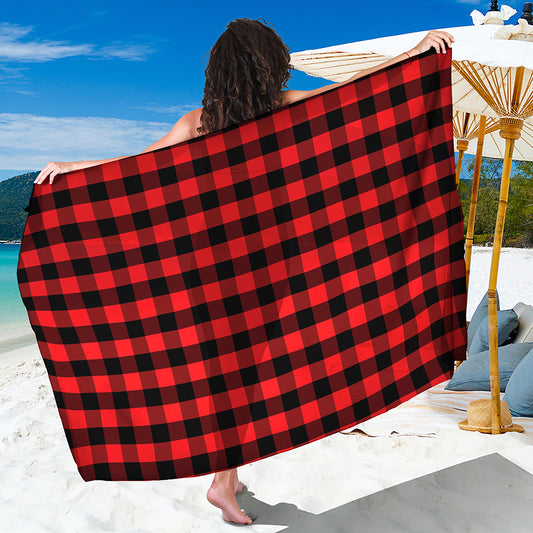 Red And Black Check Pattern Print Beach Sarong Wrap