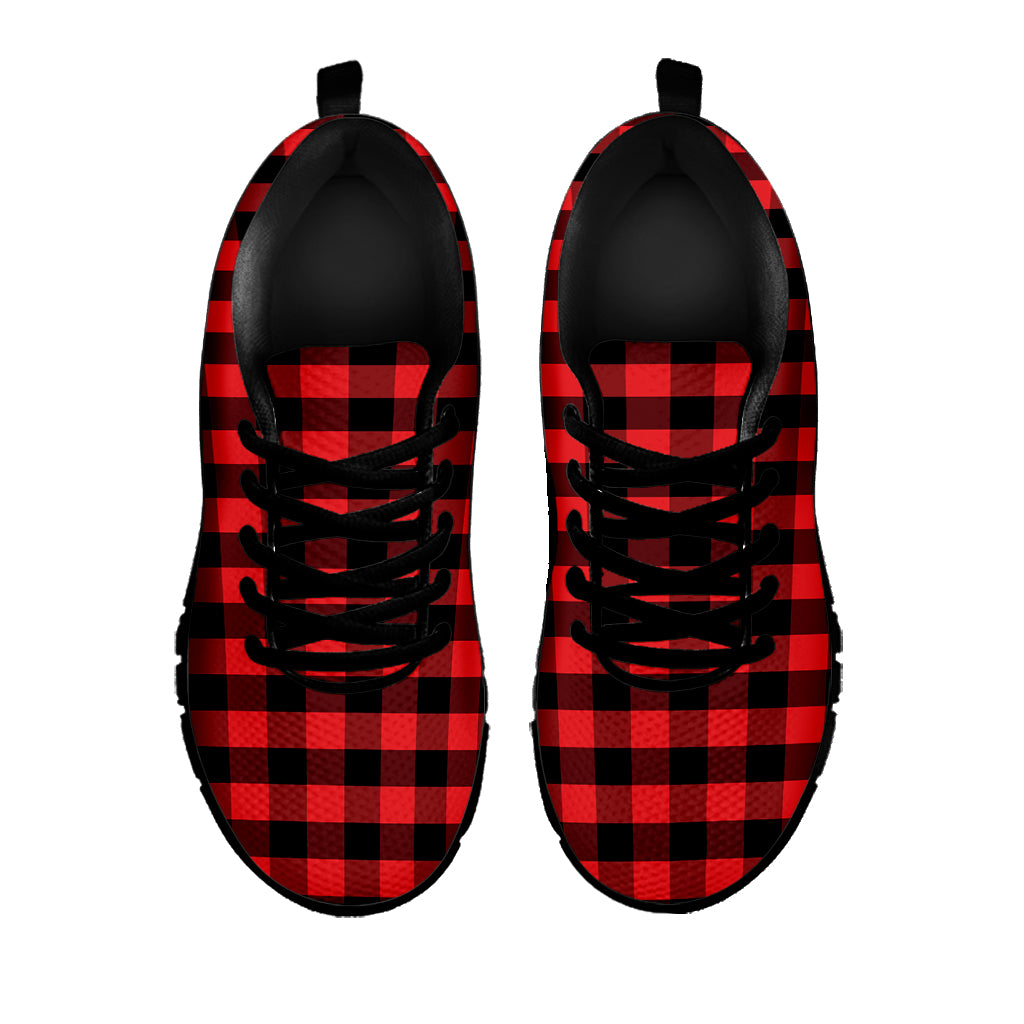 Red And Black Check Pattern Print Black Sneakers