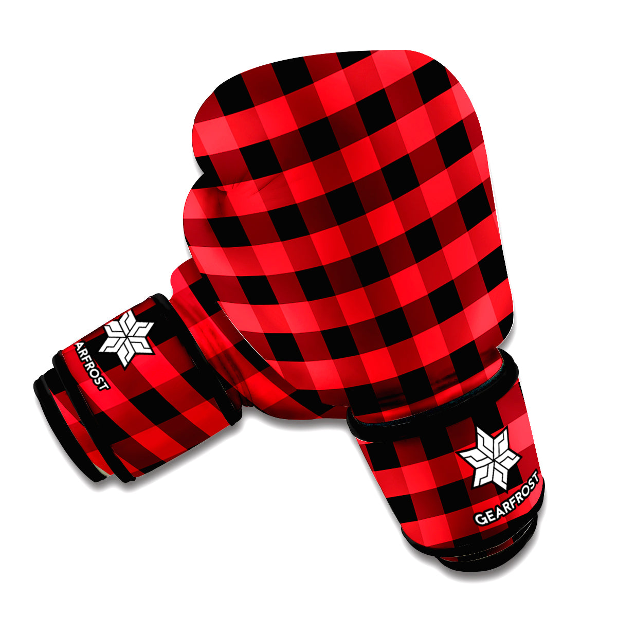 Red And Black Check Pattern Print Boxing Gloves