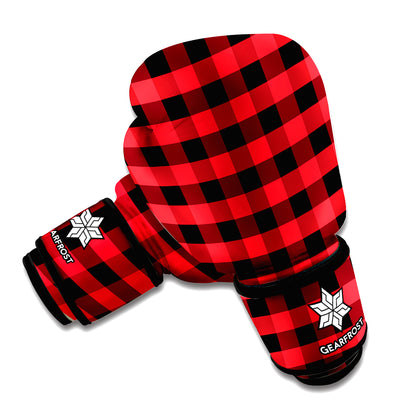 Red And Black Check Pattern Print Boxing Gloves