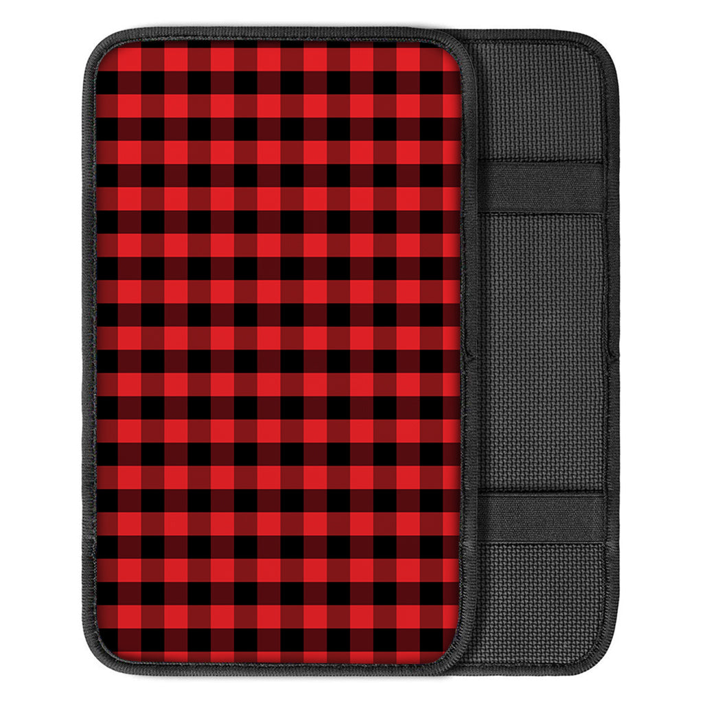 Red And Black Check Pattern Print Car Center Console Cover