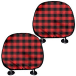 Red And Black Check Pattern Print Car Headrest Covers