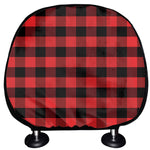 Red And Black Check Pattern Print Car Headrest Covers