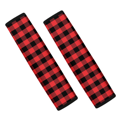 Red And Black Check Pattern Print Car Seat Belt Covers