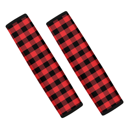 Red And Black Check Pattern Print Car Seat Belt Covers