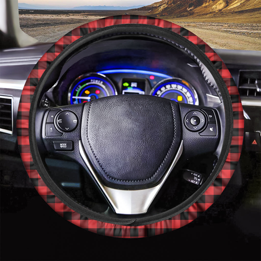 Red And Black Check Pattern Print Car Steering Wheel Cover