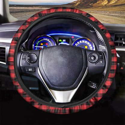 Red And Black Check Pattern Print Car Steering Wheel Cover