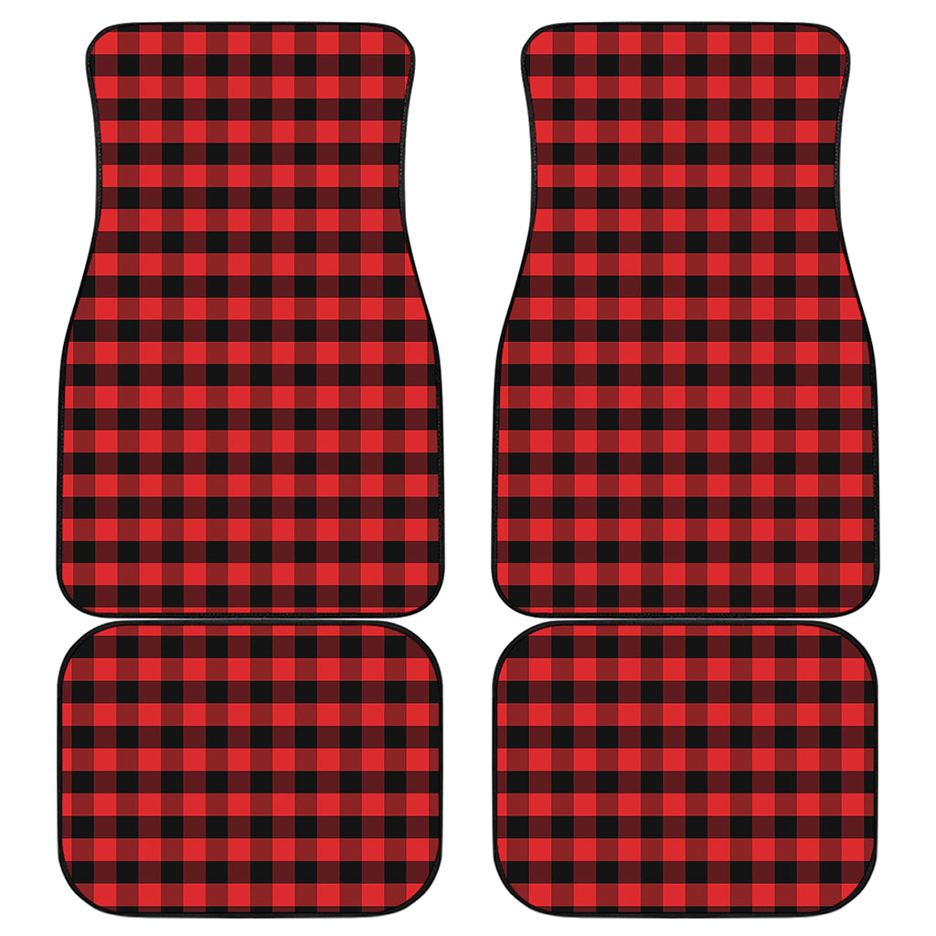 Red And Black Check Pattern Print Front and Back Car Floor Mats