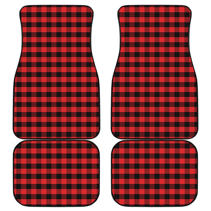 Red And Black Check Pattern Print Front and Back Car Floor Mats